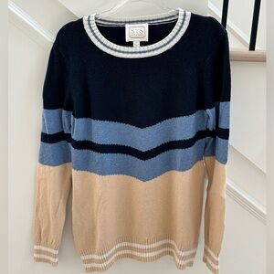 Sail to Sable Striped Sweater in Black, Blue, and Tan Size Medium